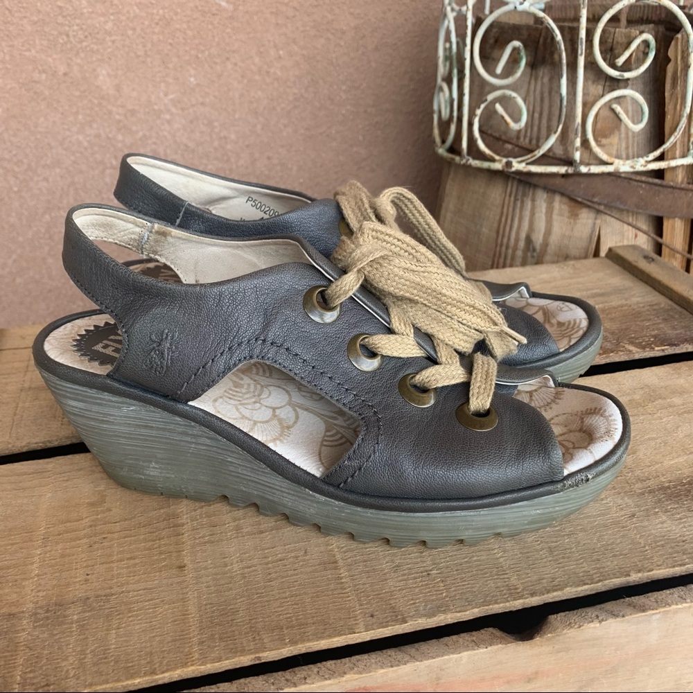 Fly London Leather Popa Wedge Sandal